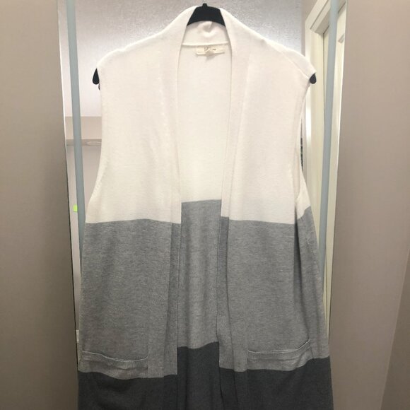 Tri-Colour Sleeveless Open Cardigan Sweater Peyton Primrose Medium - Picture 1 of 3